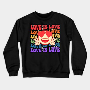 Groovy Love Is Love Hippie Face Rainbow LGBT Gay Ally Pride Crewneck Sweatshirt